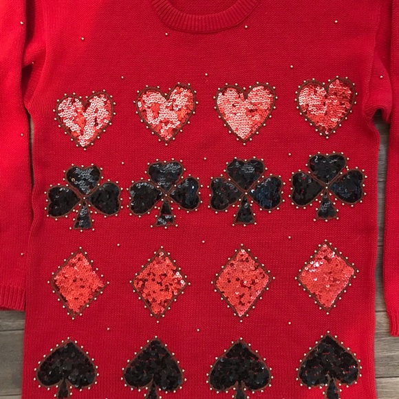 Red sequin sweater. Perfect for the card player. - Picture 3 of 8